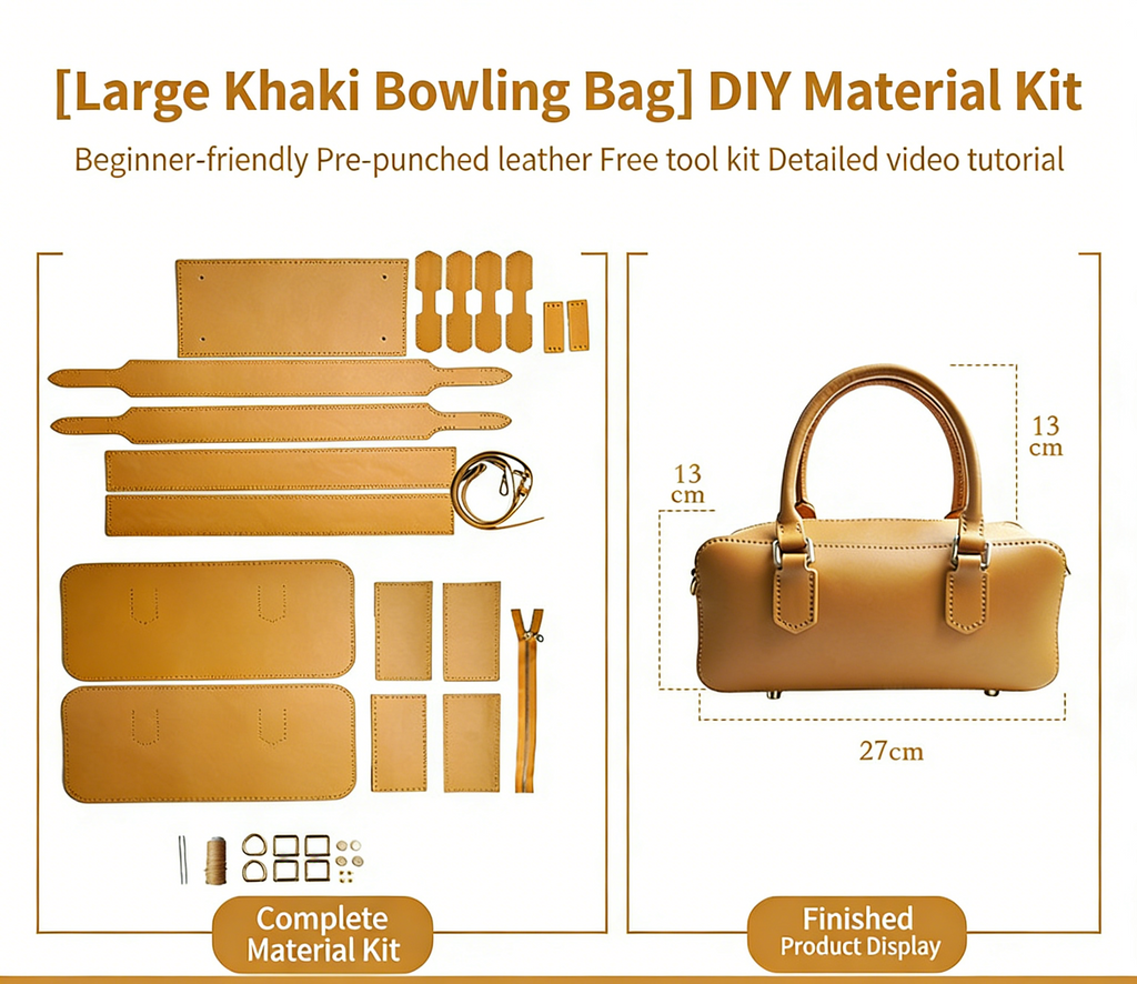 DIY Leather Shoulder Bag Kit for Beginners – Handmade Crossbody Tote Purse Sewing Kit with Pre-Cut Materials & Video Tutorial