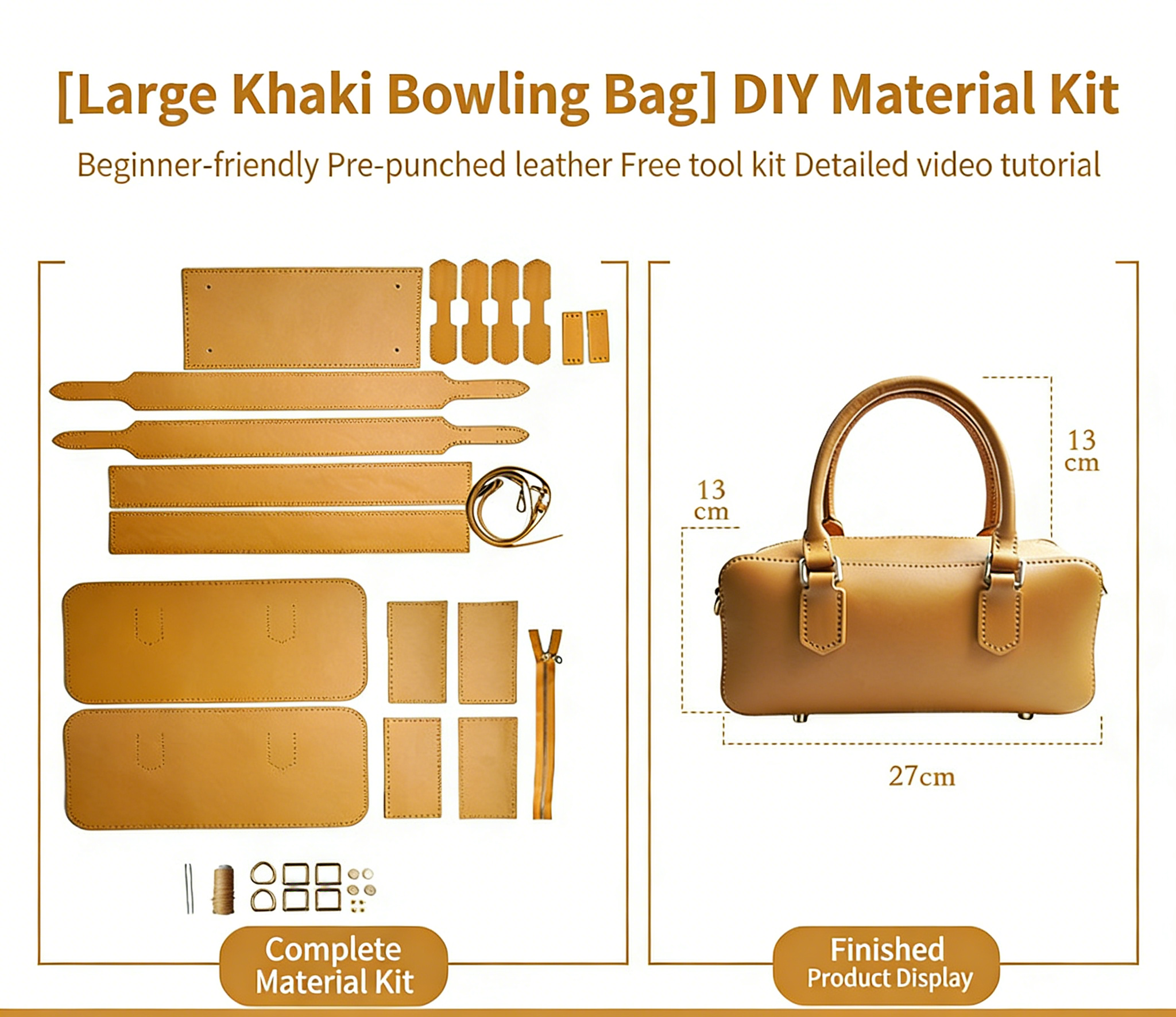 DIY Leather Shoulder Bag Kit for Beginners – Handmade Crossbody Tote Purse Sewing Kit with Pre-Cut Materials & Video Tutorial