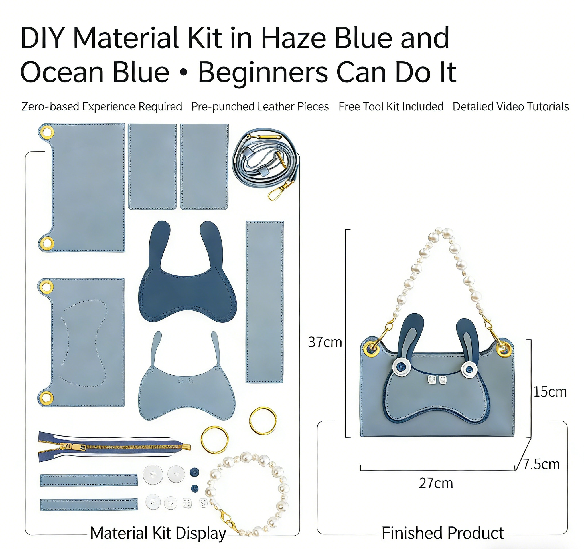 DIY Genuine Leather Shoulder Bag Kit – Handmade Cowhide Crossbody Bag Craft Set for Beginners with Video Tutorial (Elegant Daily Style, Multi Colors)