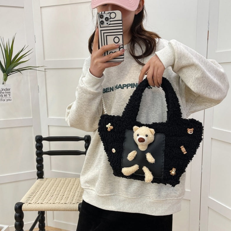 DIY Plush Shoulder Bag Kit for Beginners – Handmade Crochet Style Tote Bag Craft Set with Video Tutorial, Gift Making Kit
