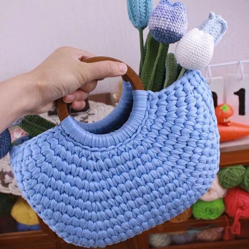 DIY Scallop Tote Bag Crochet Kit – Handmade Woven Handbag Craft Set for Beginners with Video Tutorial