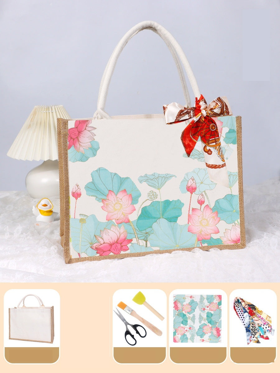 DIY Canvas Tote Bag Decorating Kit with Printed Scarf | Handmade Craft Gift Set for Adults & Kids | Personalized Tote Bag DIY Kit