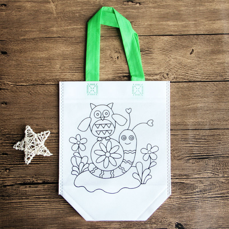 DIY Cartoon Coloring Tote Bag Kit for Kids – Creative Non-Woven Fabric Painting Handbag with Markers