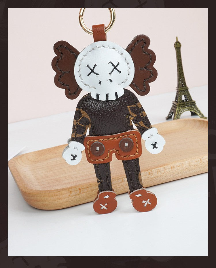 DIY Leather Keychain Kit Cute Character Pendant | Handmade PU + Cowhide Craft Keyring Set with Video Tutorial