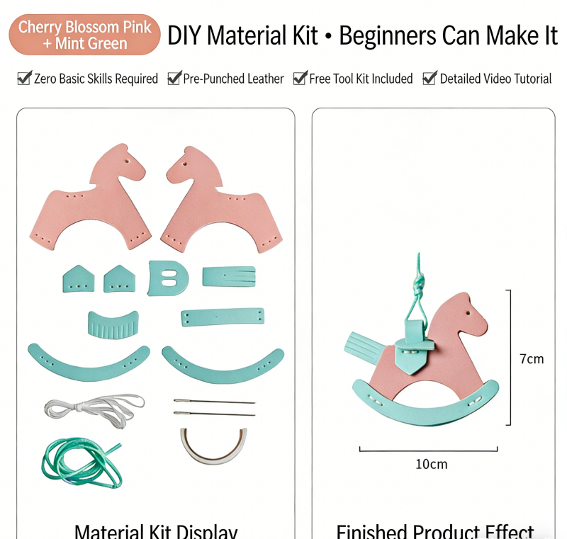 DIY Rocking Horse Keychain Kit for Beginners – Handmade PU Leather Bag Charm & Key Pendant with Video Tutorial