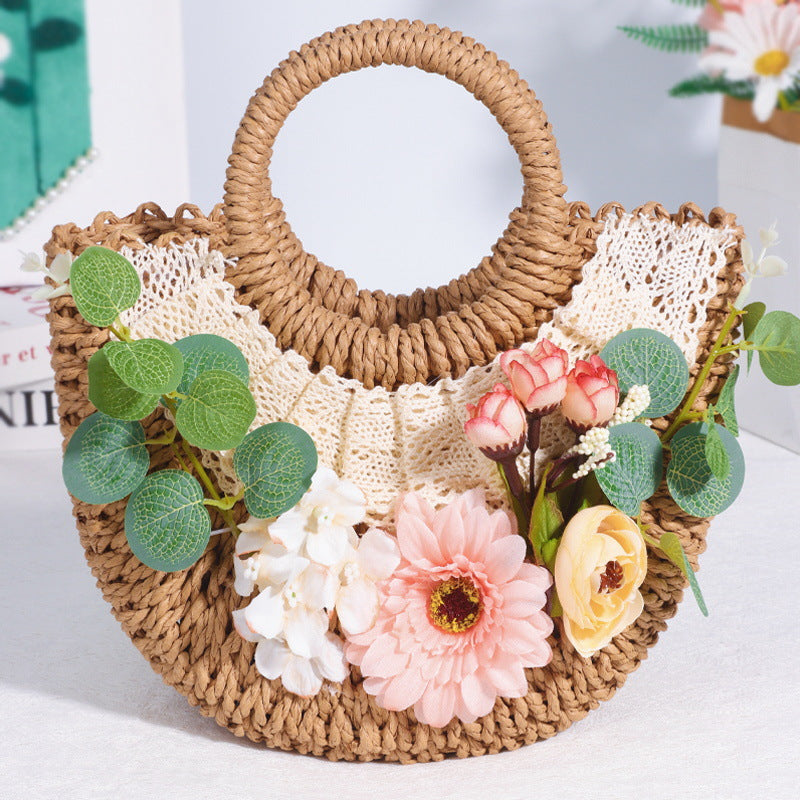 DIY Floral Straw Tote Bag Kit for Mother’s Day | Handmade Woven Handbag Craft Set with Artificial Flowers | Beginner Friendly 8-Minute DIY Gift Bag