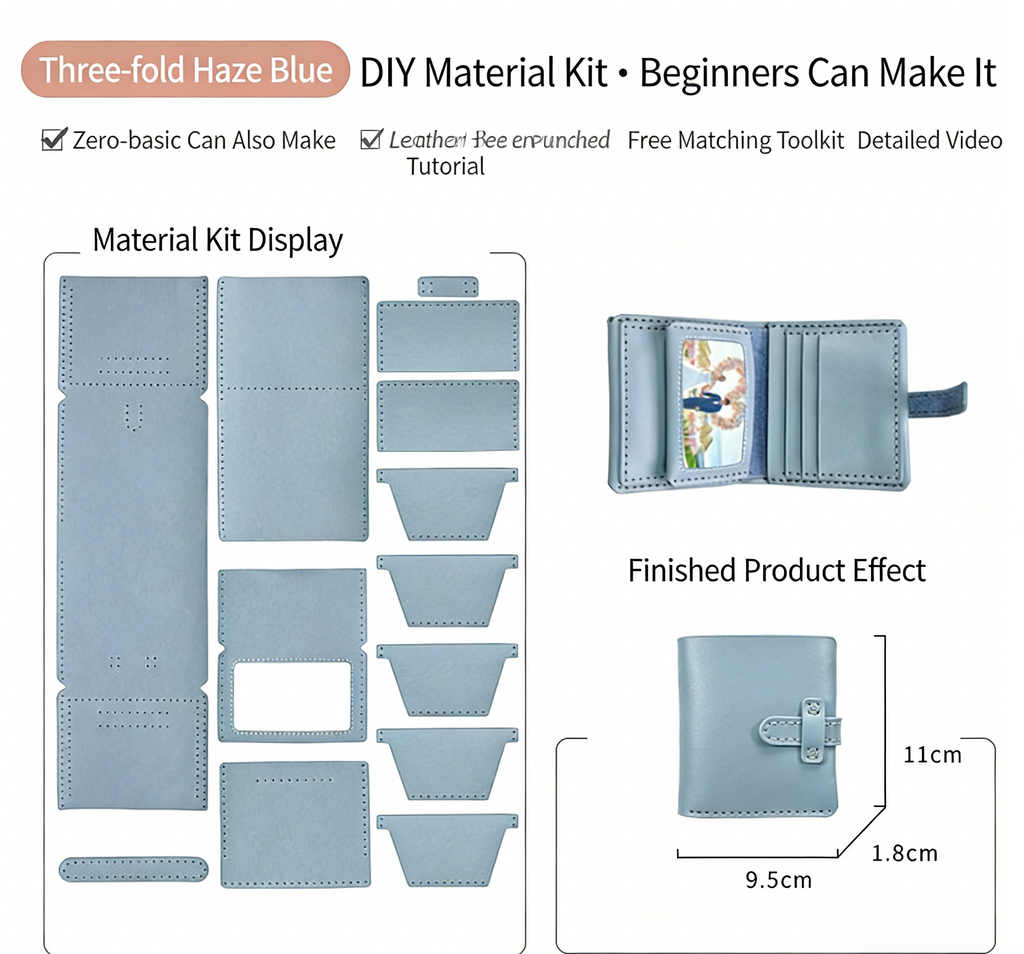 DIY Leather Wallet Kit for Beginners – Handmade Cowhide Bi-Fold & Tri-Fold Wallet Sewing Kit with Pre-Cut Leather and Video Tutorial