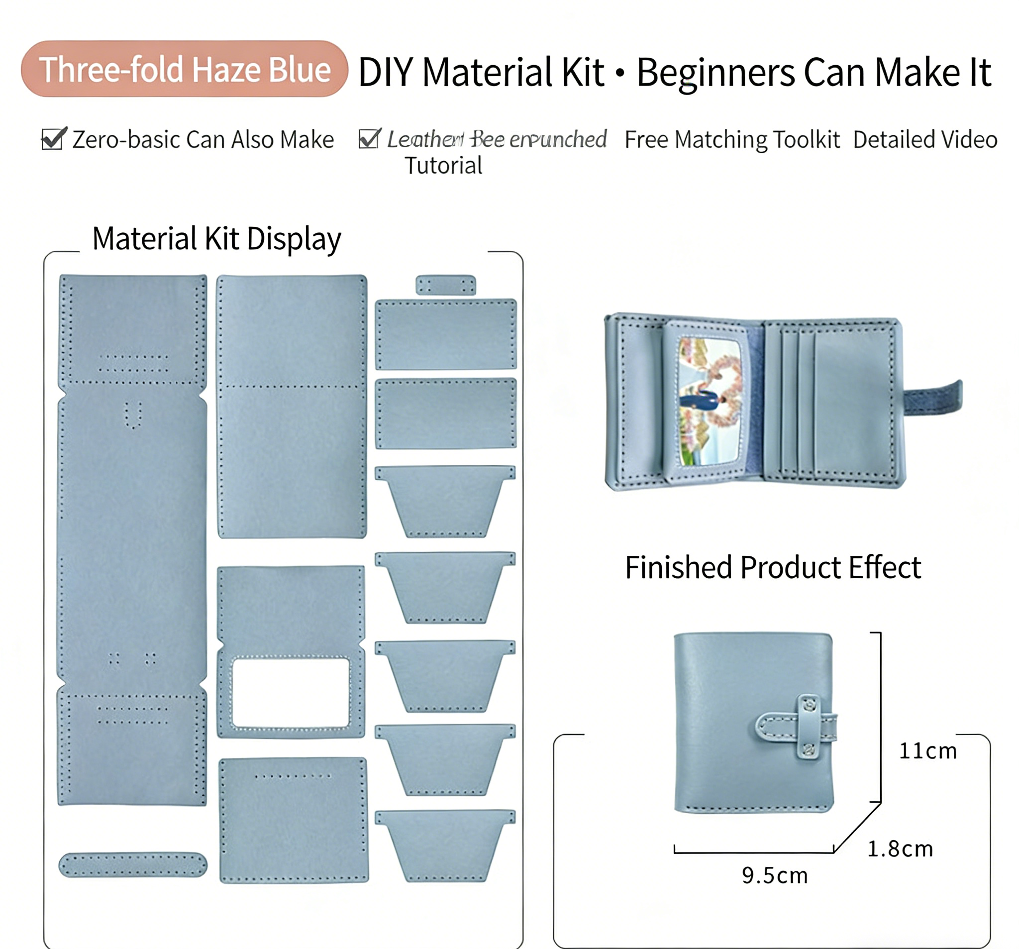 DIY Leather Wallet Kit for Beginners – Handmade Cowhide Bi-Fold & Tri-Fold Wallet Sewing Kit with Pre-Cut Leather and Video Tutorial