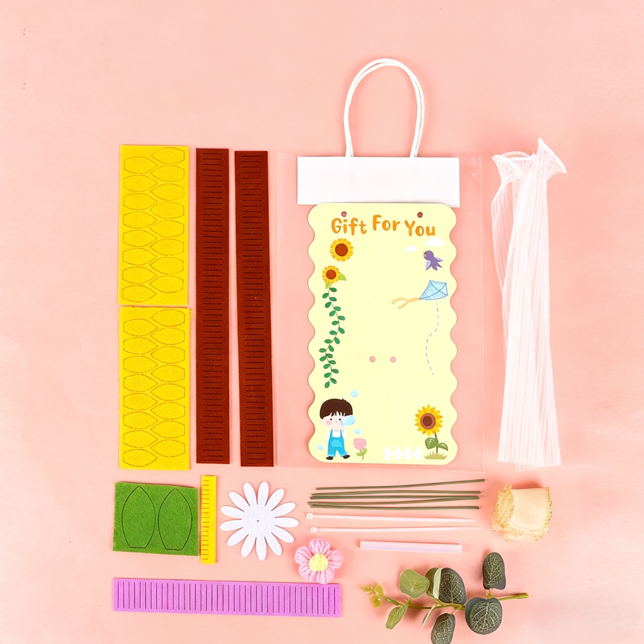 DIY Eternal Flower Bouquet Card Kit for Teachers’ Day | Felt & Yarn Artificial Flower Craft Set for Kids | Handmade Gift Card Materials Pack