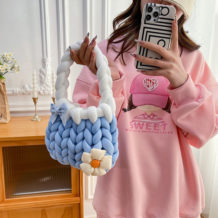DIY Crochet Handbag Kit for Beginners – Handmade Tote Bag Craft Kit with Soft Yarn, Complete Materials & Video Tutorial