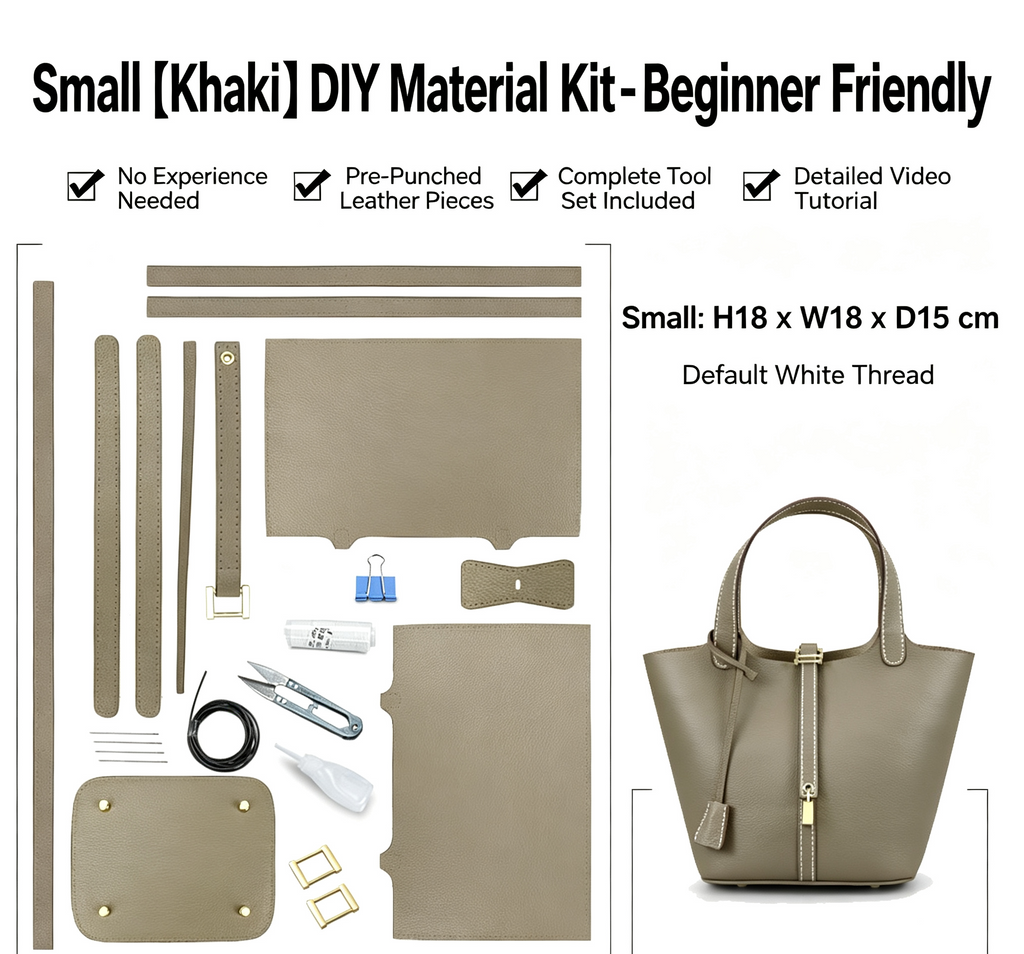 DIY Leather Bucket Bag Kit for Beginners – Genuine Leather Handbag Making Set with Video Tutorial & Complete Materials