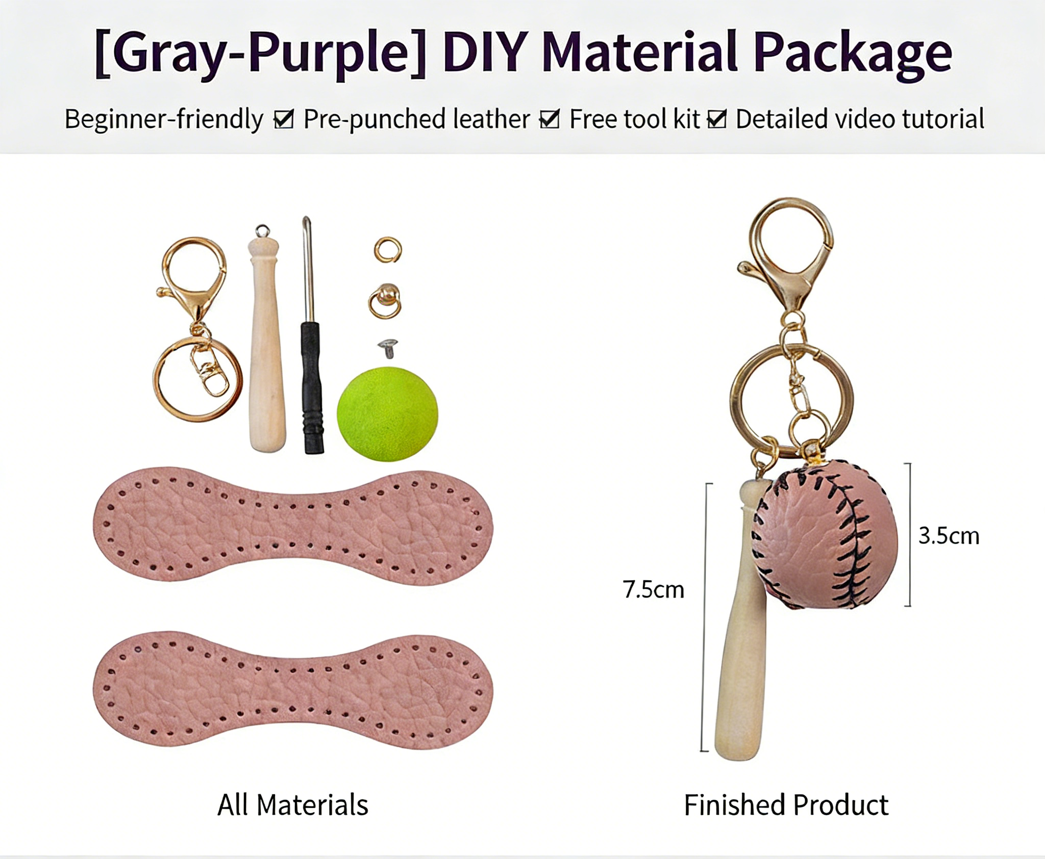 DIY Baseball Keychain Craft Kit | Beginner-Friendly Handmade Leather Gift Set | Pre-Cut Real Cowhide DIY Stitching Kit
