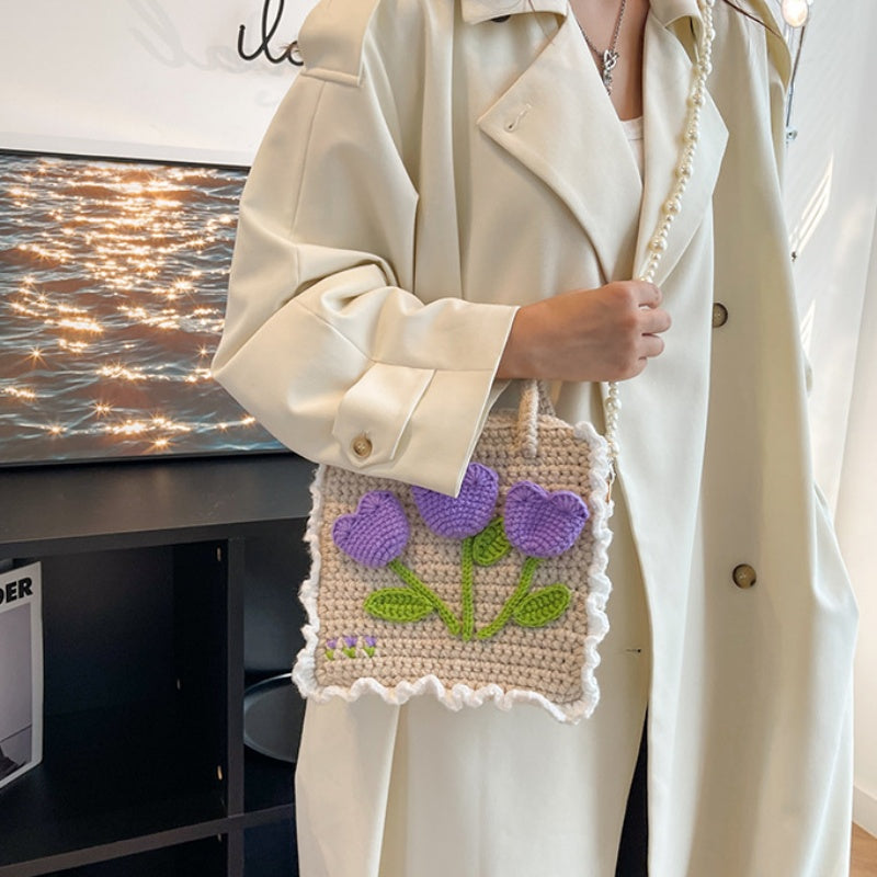 DIY Crochet Shoulder Bag Kit for Beginners – Handmade Purple Crossbody Tote Bag with Video Tutorial