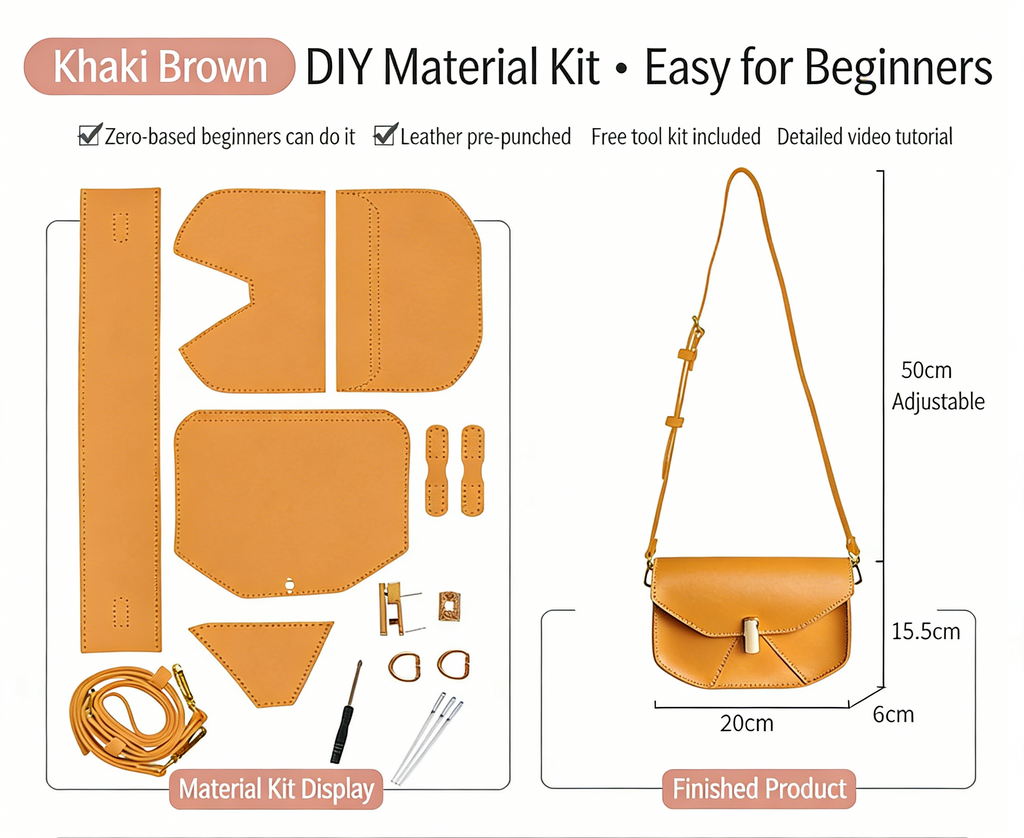DIY Geometric Flap Genuine Leather Saddle Crossbody Bag Sewing Kit, Multi Color Adjustable Strap Shoulder Bag Handmade Craft Gift For Women