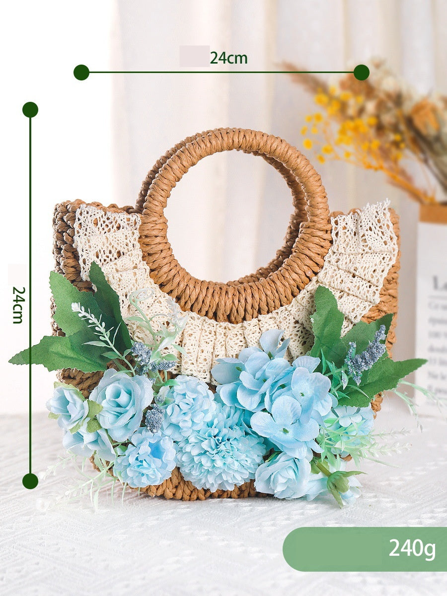 DIY Floral Straw Tote Bag Kit for Mother’s Day | Handmade Woven Handbag Craft Set with Artificial Flowers | Beginner Friendly 8-Minute DIY Gift Bag