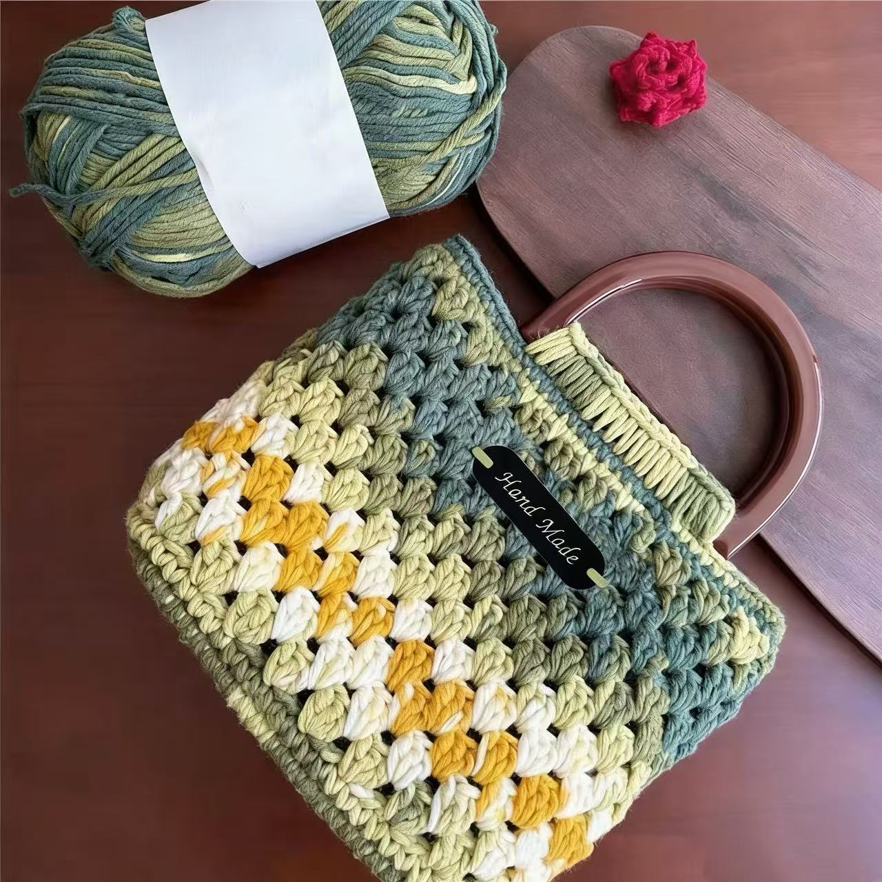 DIY Crochet Tote Bag Kit – Handmade Cotton Yarn Handbag Craft Set for Beginners with Video Tutorial
