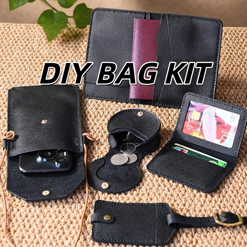 DIY Genuine Leather Wallet Kit | Litchi Grain Cowhide Card Holder, Passport Wallet & Coin Purse Craft Set