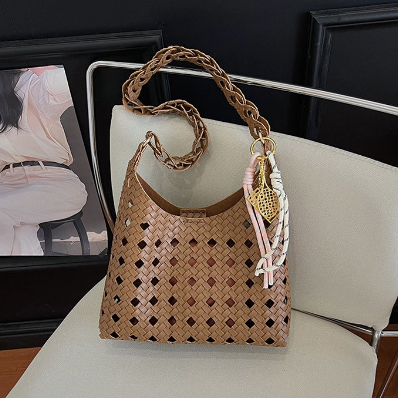 DIY Woven Bucket Bag Kit | Beginner-Friendly PU Leather Hollow Weave Handbag Craft Set with Video Tutorial