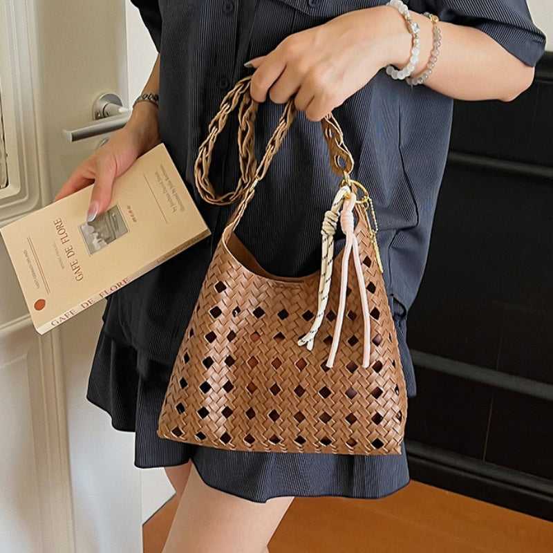 DIY Woven Bucket Bag Kit | Beginner-Friendly PU Leather Hollow Weave Handbag Craft Set with Video Tutorial