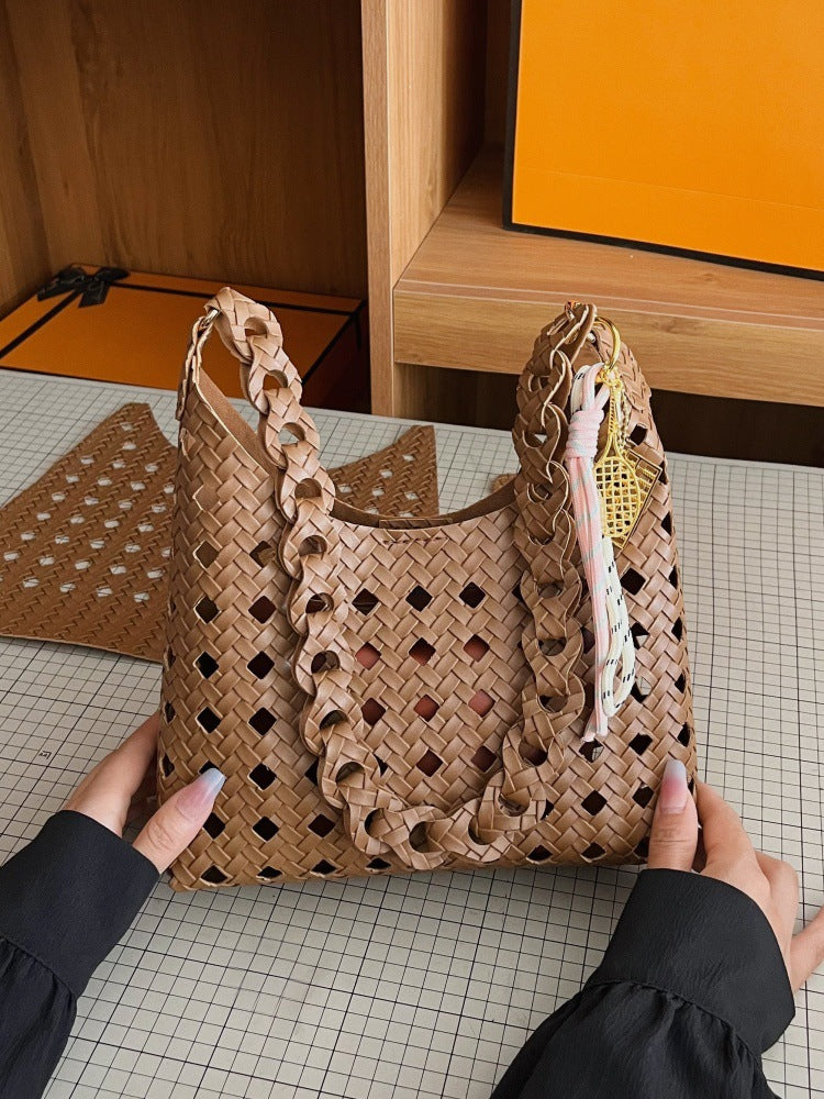 DIY Woven Bucket Bag Kit | Beginner-Friendly PU Leather Hollow Weave Handbag Craft Set with Video Tutorial