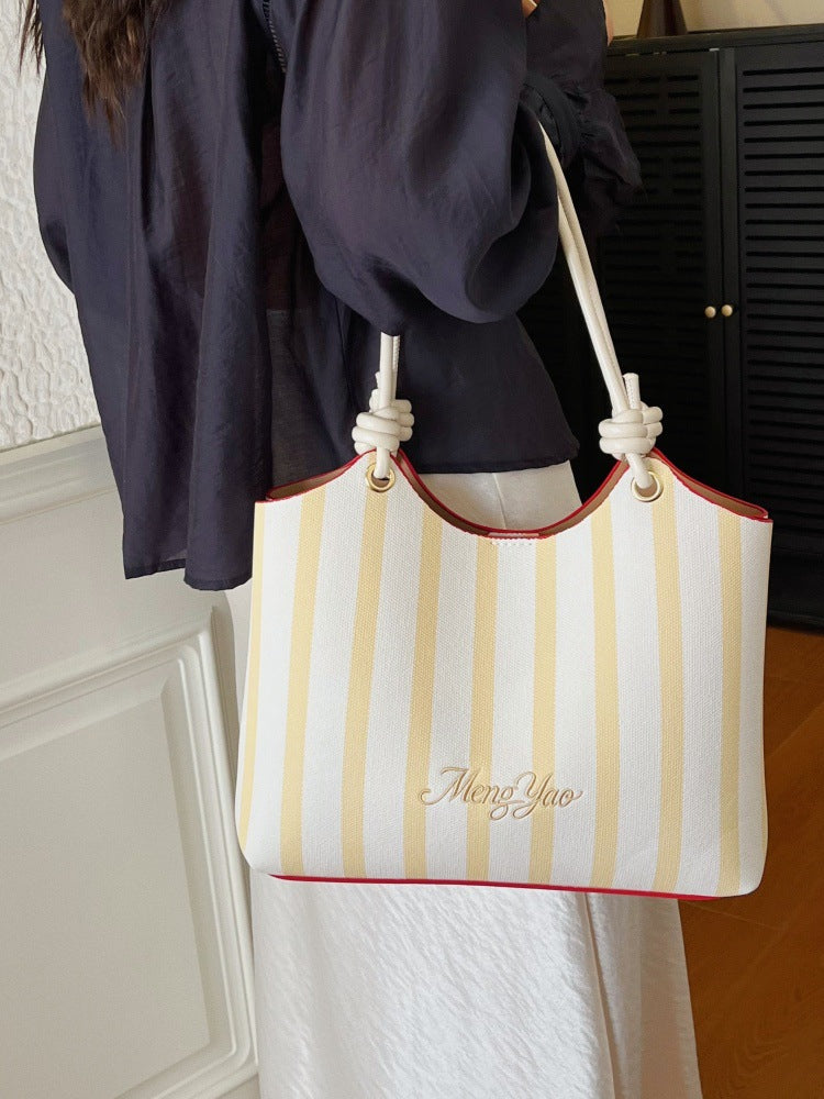 DIY Striped PU Leather Tote Bag Kit | Large Capacity Handmade Shoulder Bag Craft Set with Video Tutorial