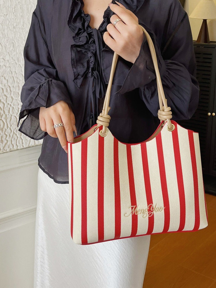 DIY Striped PU Leather Tote Bag Kit | Large Capacity Handmade Shoulder Bag Craft Set with Video Tutorial