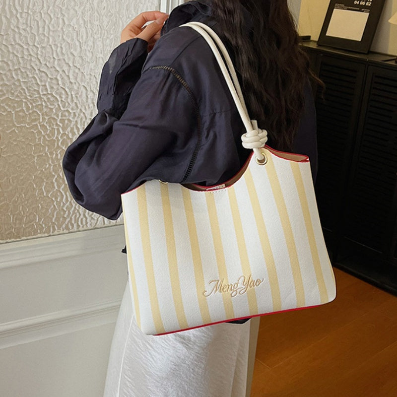 DIY Striped PU Leather Tote Bag Kit | Large Capacity Handmade Shoulder Bag Craft Set with Video Tutorial