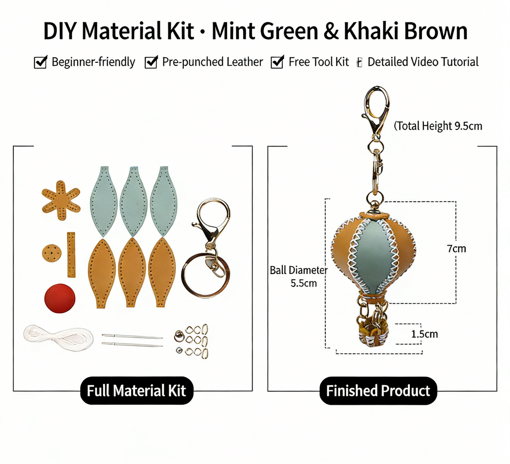 DIY Genuine Leather Keychain Charm Kit for Beginners – Handmade Bag Charm & Keyring Craft Kit with Pre-Cut Materials and Video Tutorial