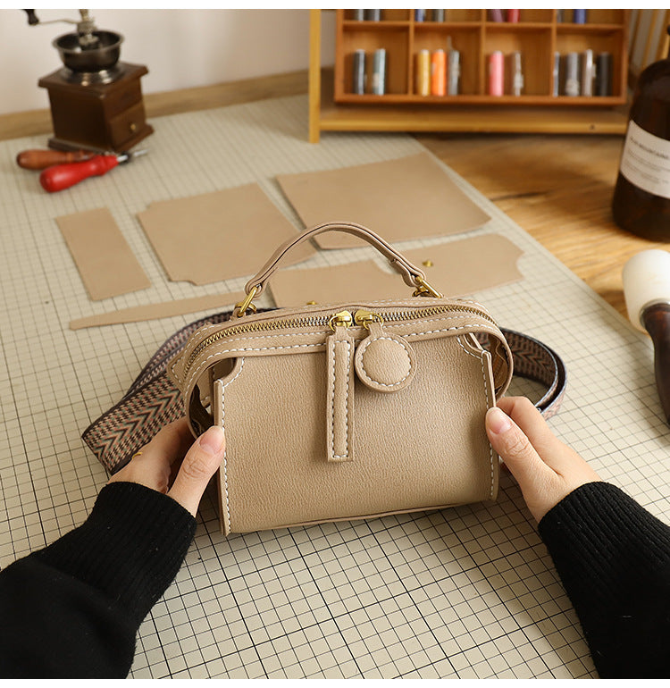 DIY PU Leather Crossbody Bag Kit for Beginners – Pre-Cut Shoulder Purse Sewing Craft Kit with Video Tutorial, Handmade Gift Bag