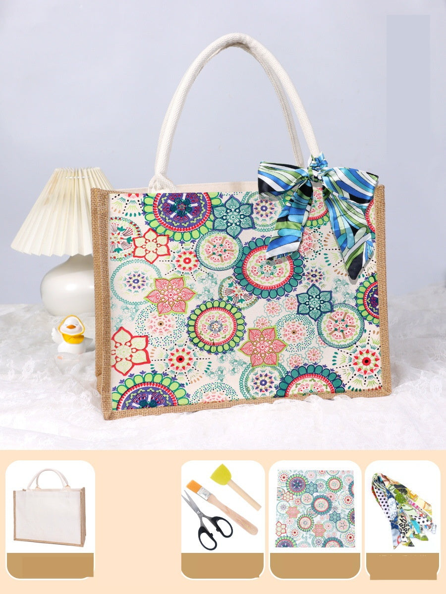 DIY Canvas Tote Bag Decorating Kit with Printed Scarf | Handmade Craft Gift Set for Adults & Kids | Personalized Tote Bag DIY Kit
