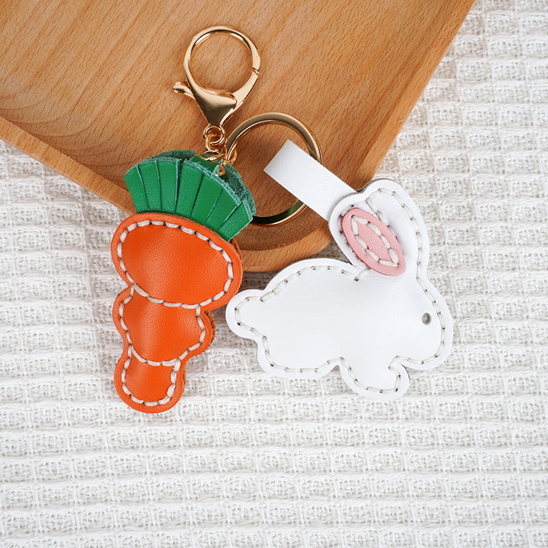 DIY Leather Bunny & Carrot Keychain Kit – Handmade Cute Animal Craft Set for Beginners