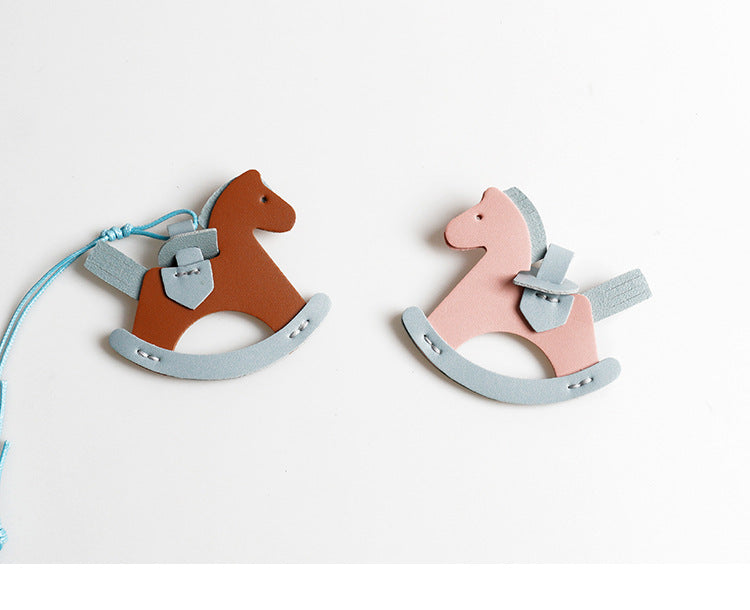 DIY Rocking Horse Keychain Kit for Beginners – Handmade PU Leather Bag Charm & Key Pendant with Video Tutorial