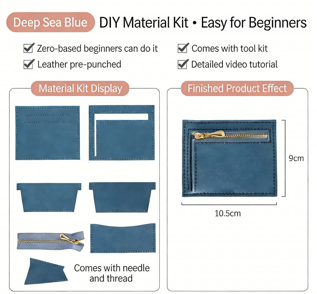 DIY Leather Wallet Kit – Handmade Cowhide Bifold Wallet Craft Set for Beginners with Video Tutorial (Compact Card & Cash Holder)