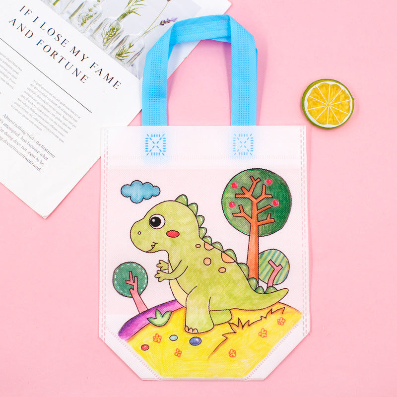DIY Cartoon Coloring Tote Bag Kit for Kids – Creative Non-Woven Fabric Painting Handbag with Markers