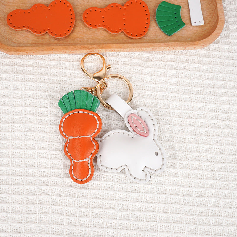DIY Leather Bunny & Carrot Keychain Kit – Handmade Cute Animal Craft Set for Beginners
