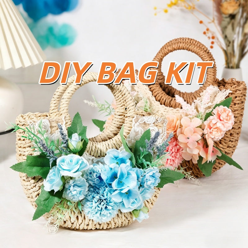 DIY Floral Straw Tote Bag Kit for Mother’s Day | Handmade Woven Handbag Craft Set with Artificial Flowers | Beginner Friendly 8-Minute DIY Gift Bag