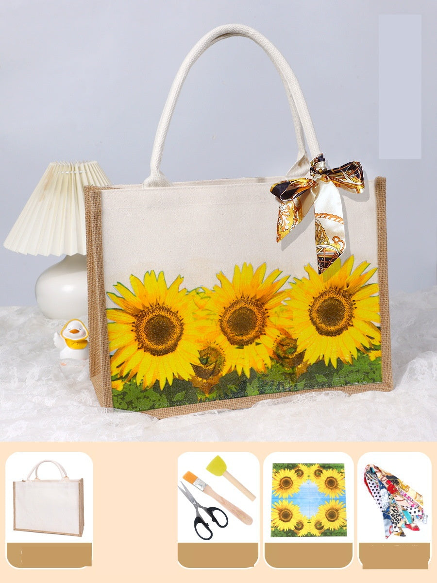 DIY Canvas Tote Bag Decorating Kit with Printed Scarf | Handmade Craft Gift Set for Adults & Kids | Personalized Tote Bag DIY Kit