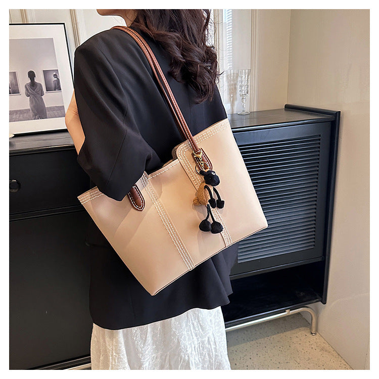 DIY PU Leather Tote Bag Kit for Beginners – Handmade Shoulder Handbag with Video Tutorial, Pre-Cut Materials, Khaki/White/Brown/Black