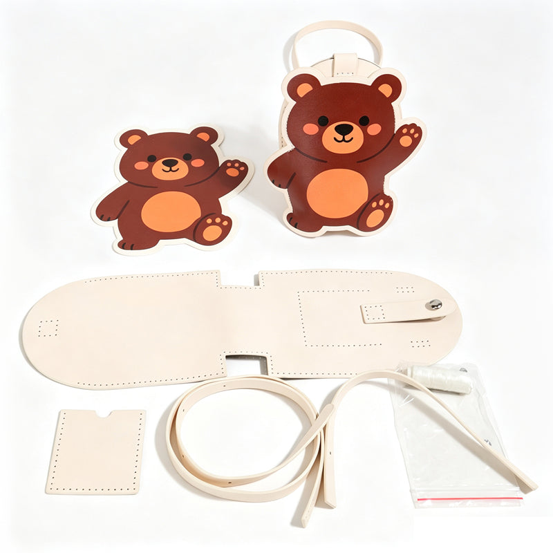 DIY Cartoon Crossbody Bag Kit for Kids & Adults | Handmade PU Leather Parent-Child Craft Sewing Kit with Video Tutorial