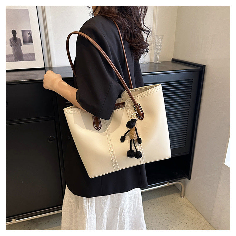 DIY PU Leather Tote Bag Kit for Beginners – Handmade Shoulder Handbag with Video Tutorial, Pre-Cut Materials, Khaki/White/Brown/Black