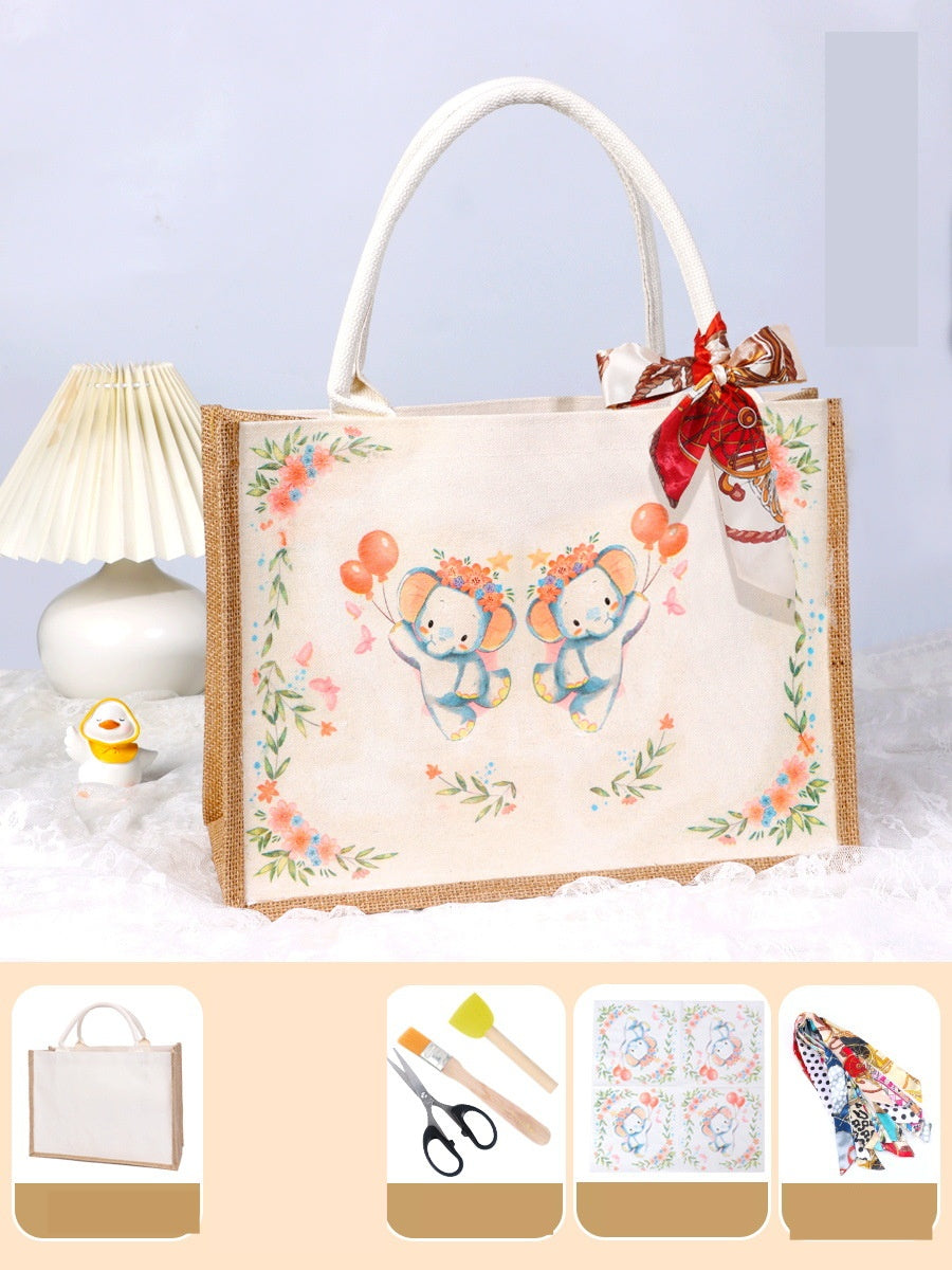 DIY Canvas Tote Bag Decorating Kit with Printed Scarf | Handmade Craft Gift Set for Adults & Kids | Personalized Tote Bag DIY Kit