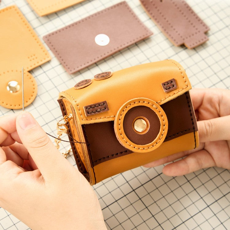 DIY Genuine Leather Coin Purse Kit for Beginners – Handmade Cowhide Wallet with Video Tutorial, Small Pouch Craft Gift