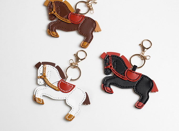 DIY Leather Horse Keychain Kit for Beginners – Handmade Cowhide Bag Charm & Keyring Craft Set with Video Tutorial