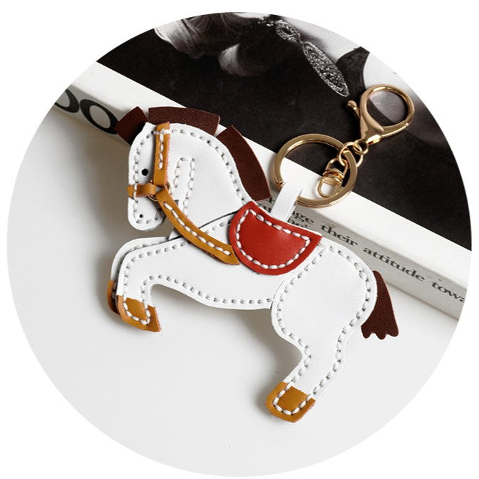 DIY Leather Horse Keychain Kit for Beginners – Handmade Cowhide Bag Charm & Keyring Craft Set with Video Tutorial