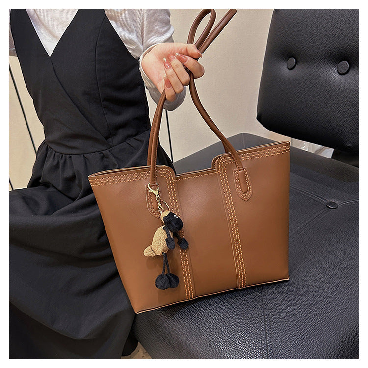DIY PU Leather Tote Bag Kit for Beginners – Handmade Shoulder Handbag with Video Tutorial, Pre-Cut Materials, Khaki/White/Brown/Black