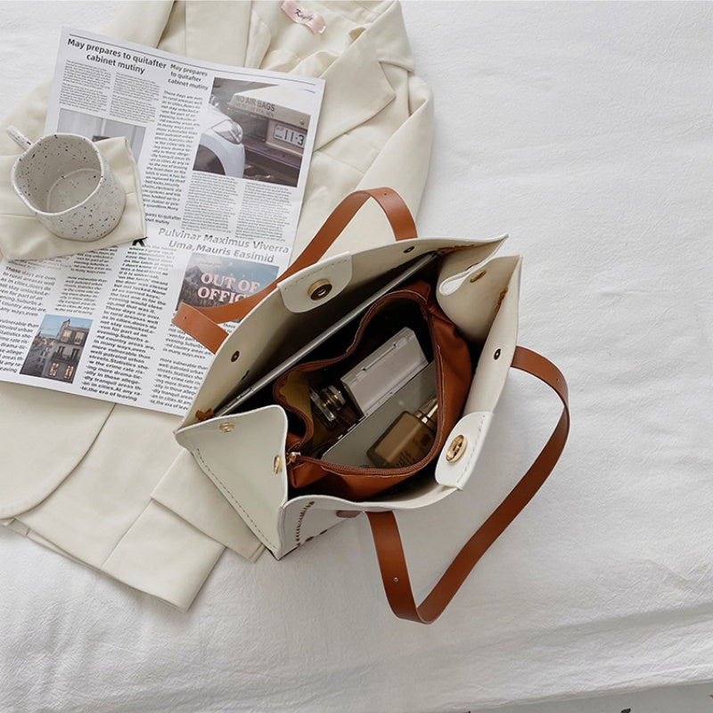 DIY PU Leather Tote Bag Kit for Beginners | Handmade Shoulder Handbag Sewing Craft Set with Video Tutorial | Large Capacity DIY Purse