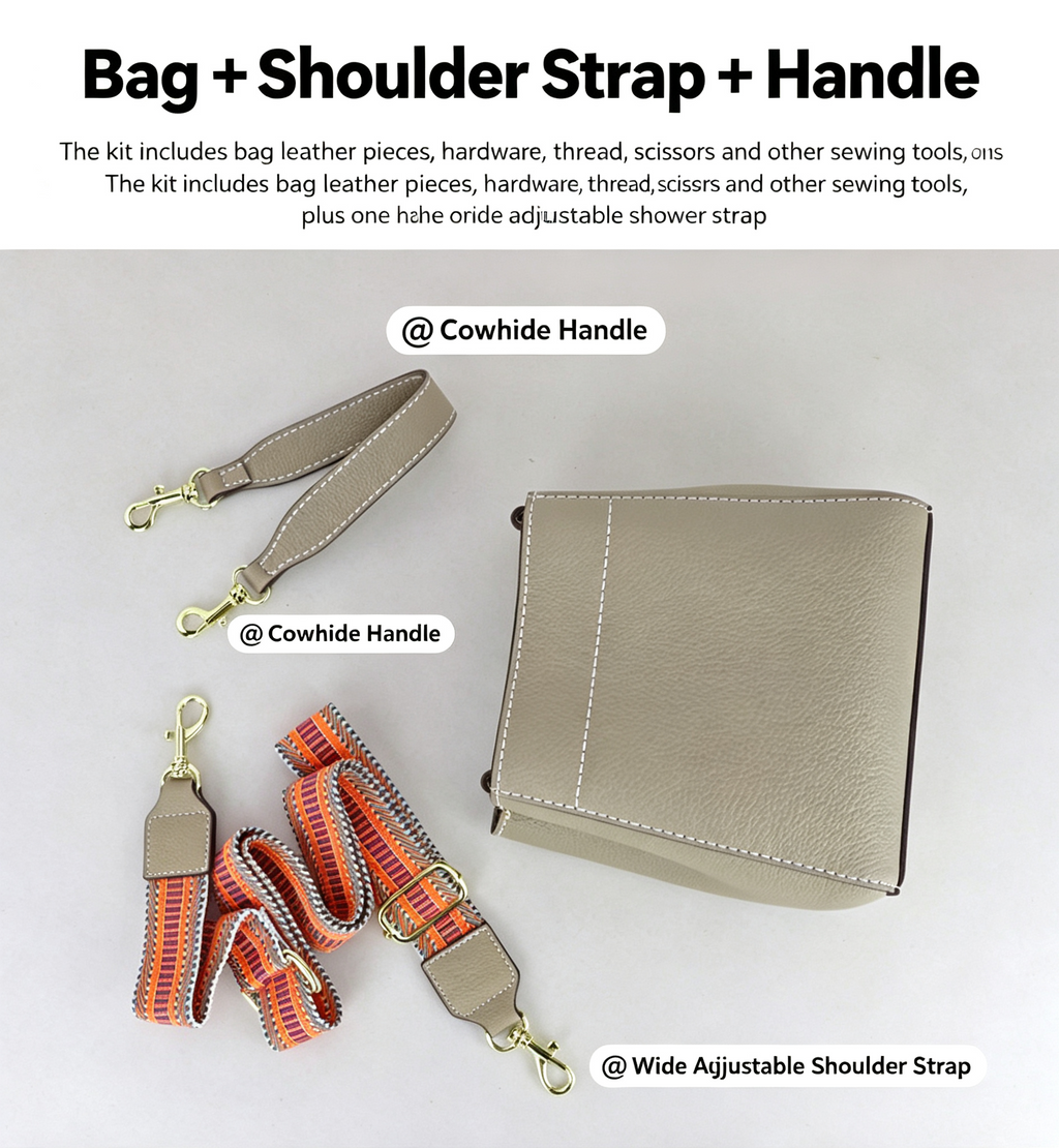 DIY Leather Bucket Bag Kit for Beginners – Genuine Leather Crossbody Purse Making Set with Video Tutorial & Complete Materials