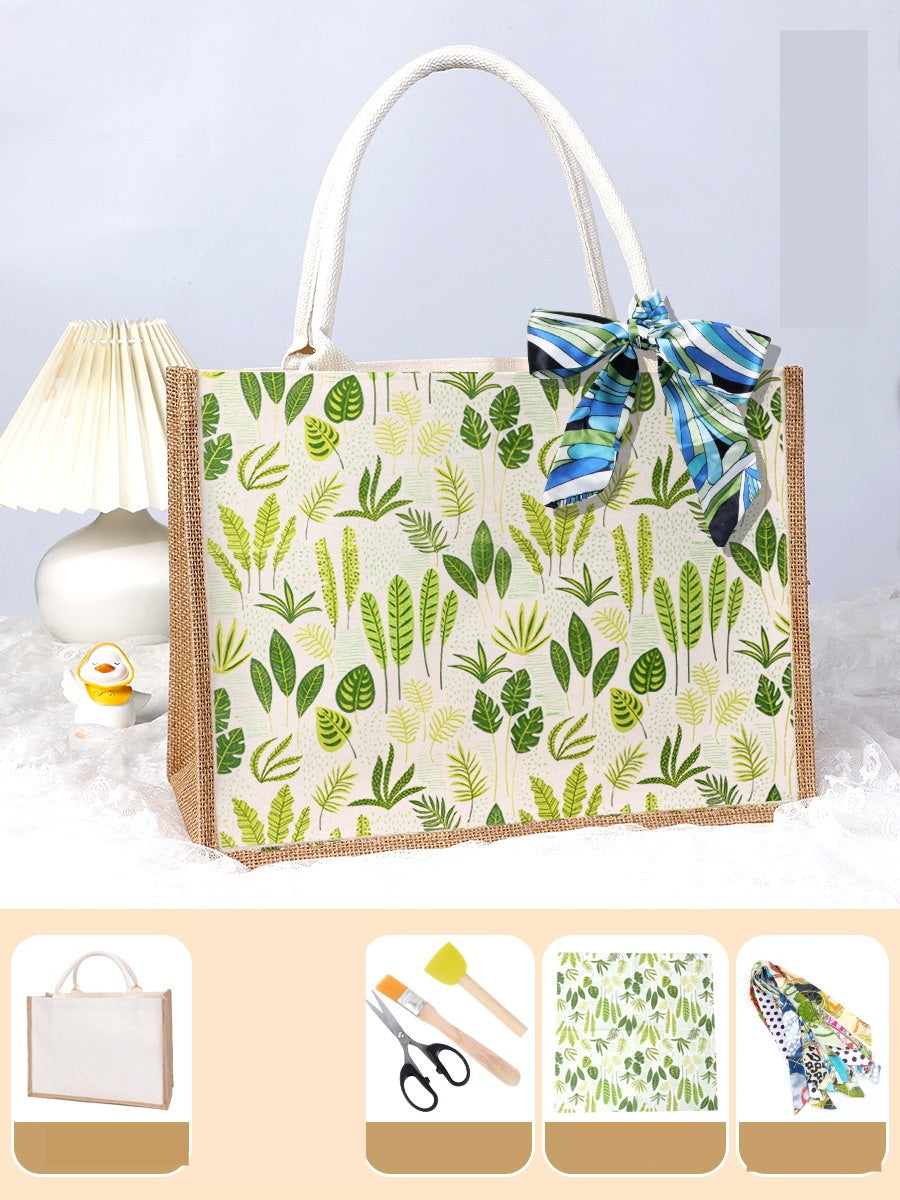 DIY Canvas Tote Bag Decorating Kit with Printed Scarf | Handmade Craft Gift Set for Adults & Kids | Personalized Tote Bag DIY Kit