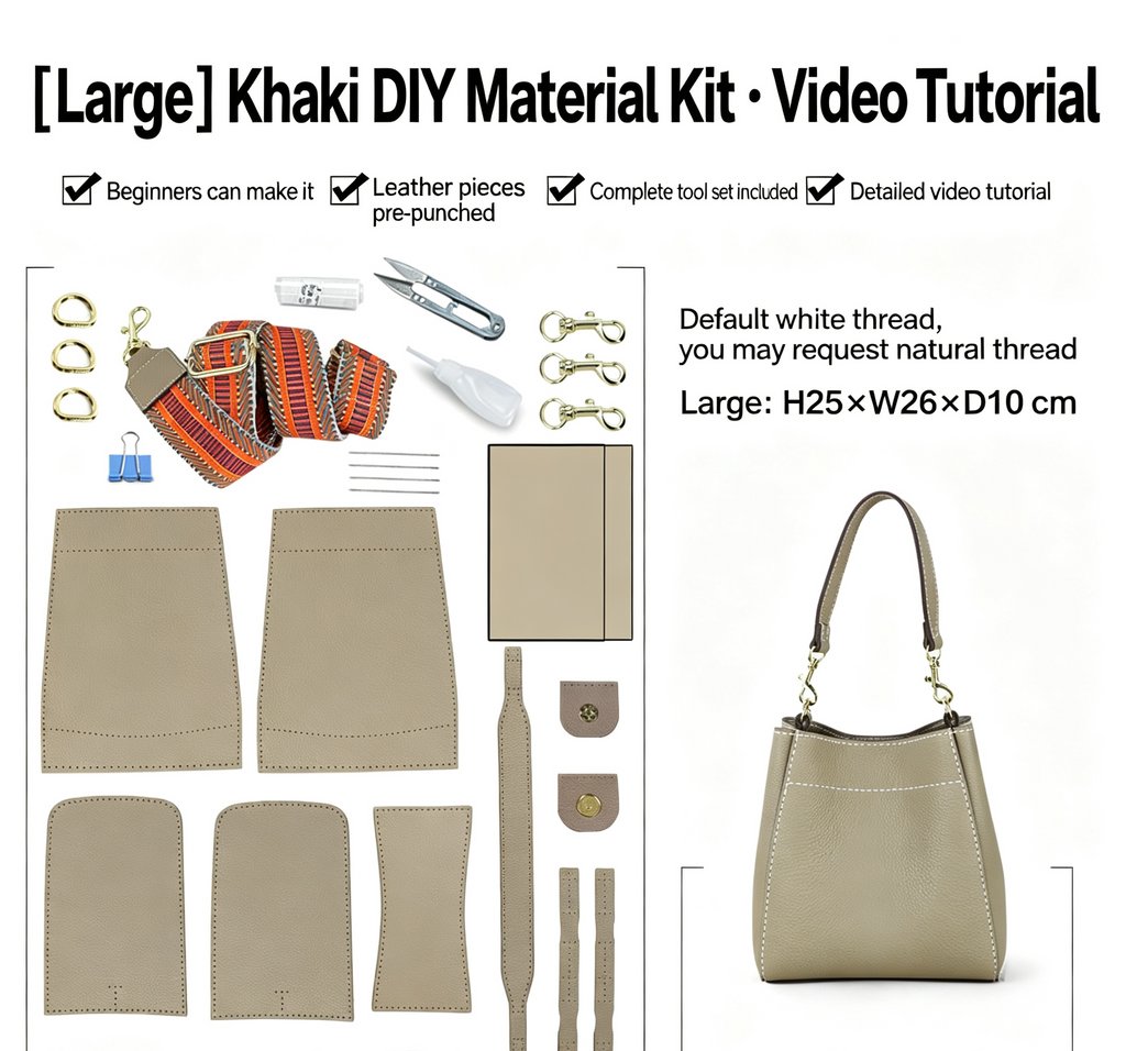 DIY Leather Bucket Bag Kit for Beginners – Genuine Leather Crossbody Purse Making Set with Video Tutorial & Complete Materials