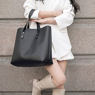 DIY Genuine Leather Tote Bag Kit for Beginners – Handmade Cowhide Shoulder Handbag with Video Tutorial, Pre-Cut Sewing Craft Set